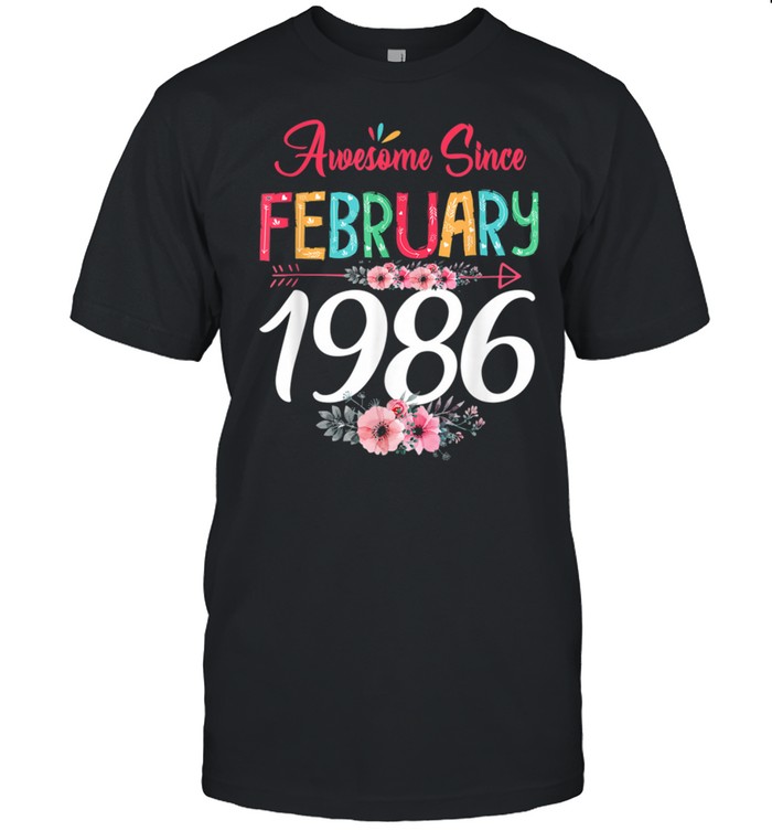 February Girl 1986 Floral 35Th Birthday 35 Years Old shirt Classic Men's T-shirt