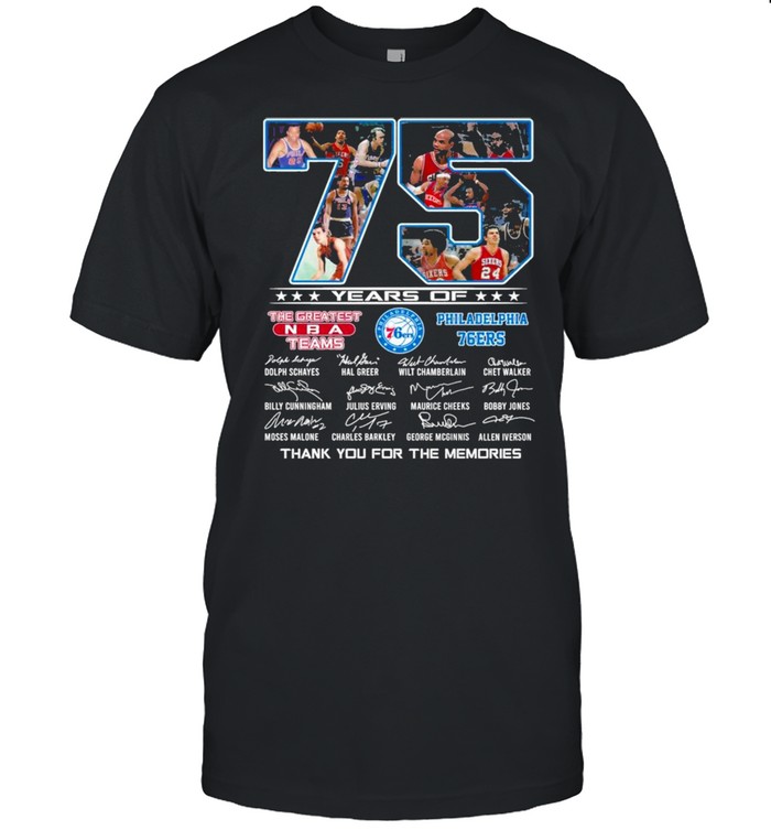 75 Years Of The Greatest NBA Teams Philadelphia 76Ers Signatures Thank You For The Memories  Classic Men's T-shirt