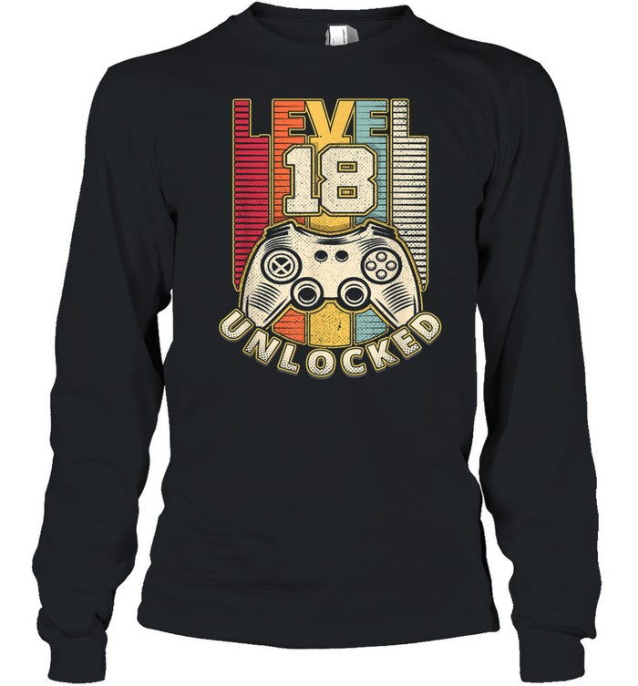 18 Geburtstag Level 18 Jahre retro Gamer Geschenk shirt Long Sleeved T-shirt