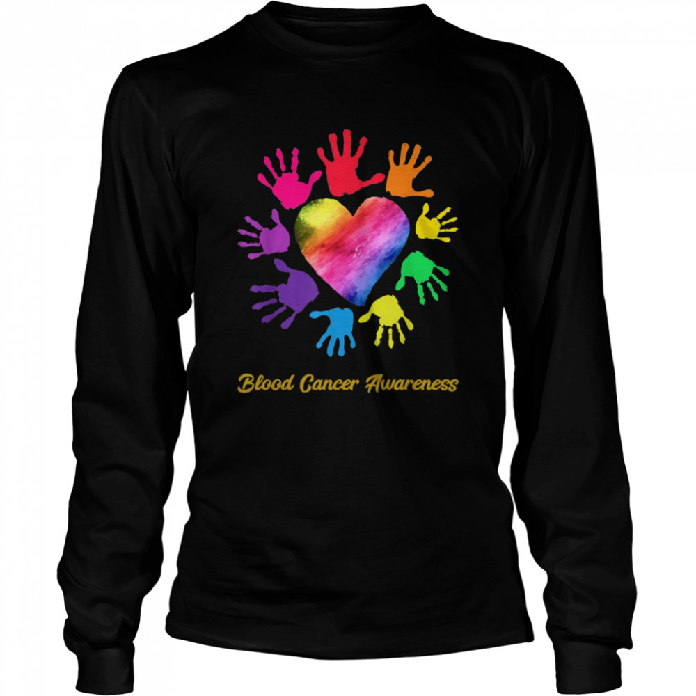 We Wear Rainbow Heart For Blood Cancer Awareness  Long Sleeved T-shirt