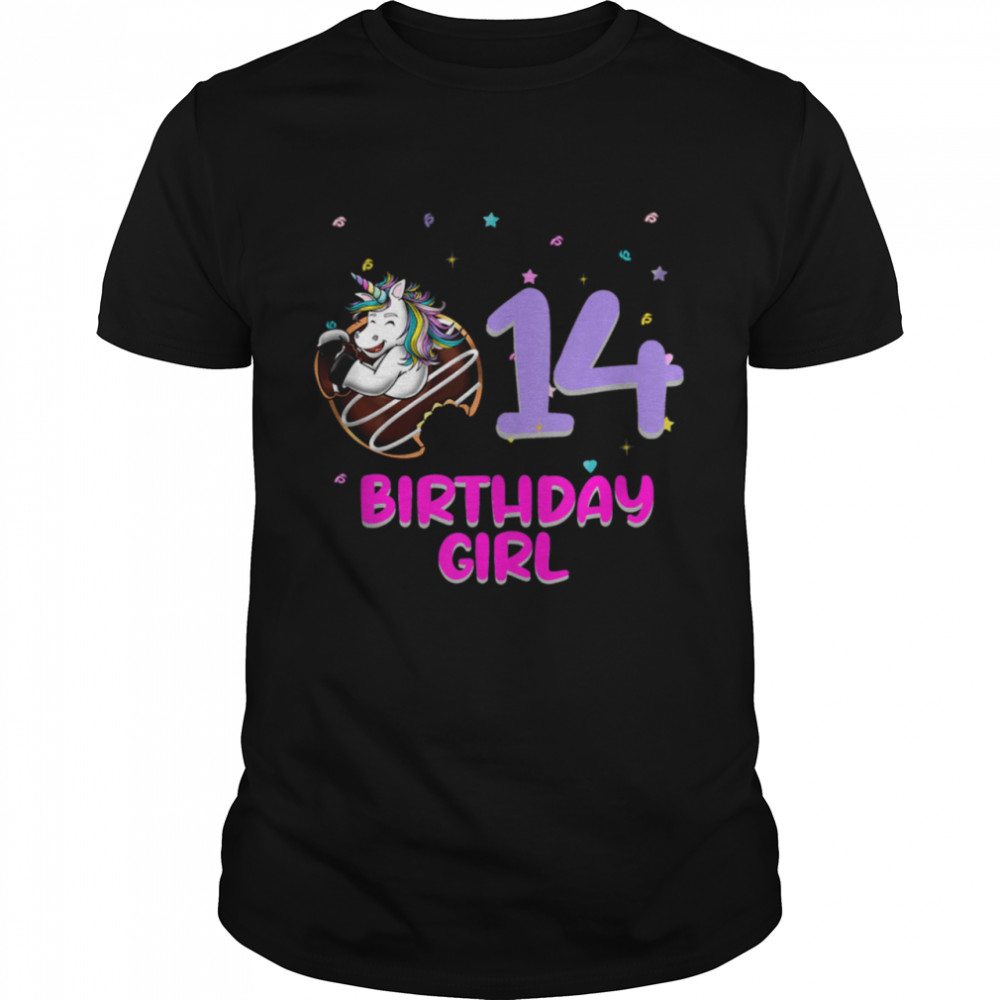 Unicorn Donut 14th Birthday Girl Love 14 Years Old  Classic Men's T-shirt