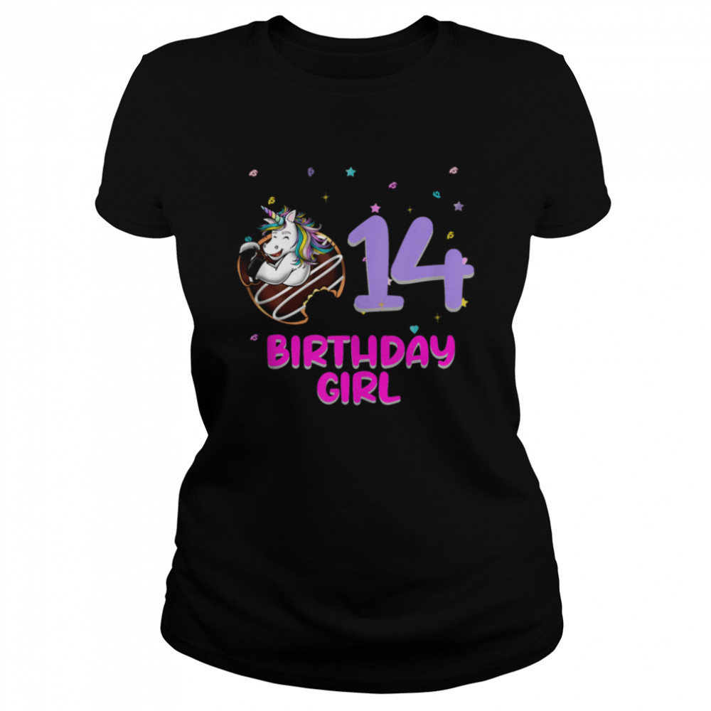 Unicorn Donut 14th Birthday Girl Love 14 Years Old  Classic Women's T-shirt