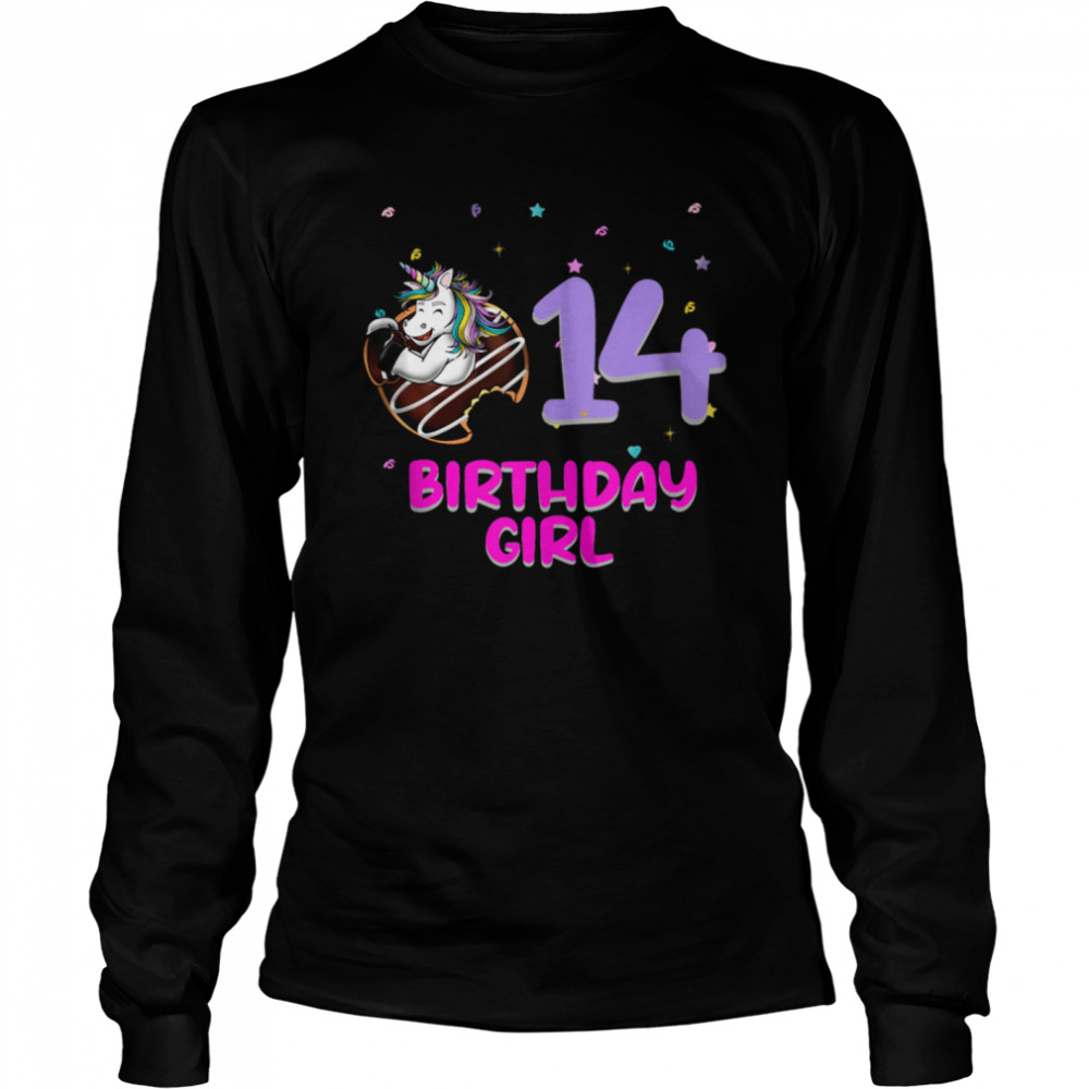 Unicorn Donut 14th Birthday Girl Love 14 Years Old  Long Sleeved T-shirt
