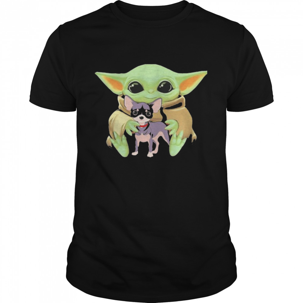 Baby Yoda Hug Chihuahua Dog  Classic Men's T-shirt