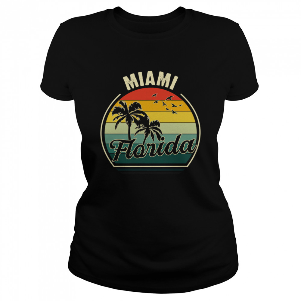 Vintage Miami Beach Florida Summer Vacation Sunset Palm  Classic Women's T-shirt