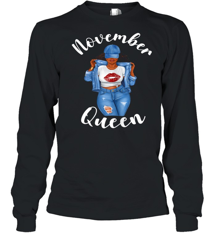 African American November Queen Mothers Day Mom Lips Sassy  Long Sleeved T-shirt