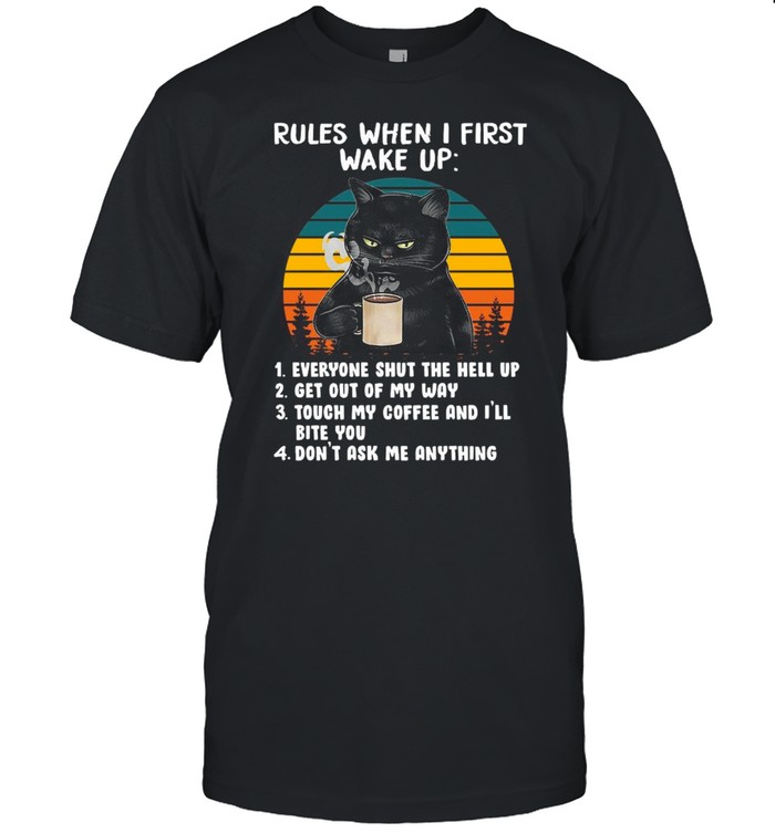 Black Cat Drink Coffee Rules When I First Wake Up Vintage shirt Classic Men's T-shirt