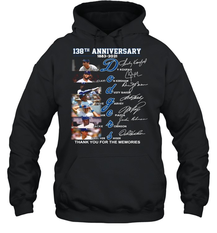 138th Anniversary 1883 2021 Los Angeles Dodgers Signatures Thank You For The Memories shirt Unisex Hoodie