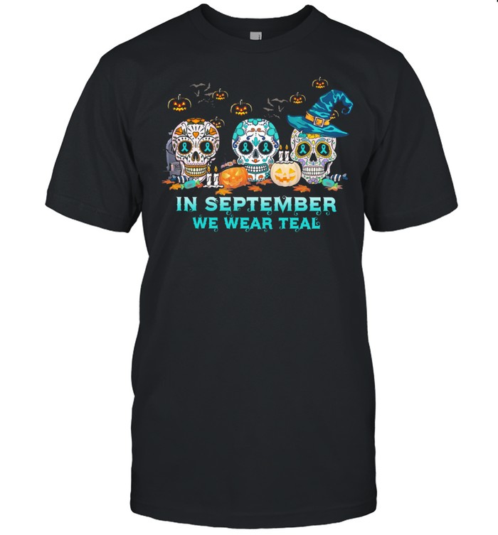 Skulls in September we wear teal Halloween shirt Classic Men's T-shirt