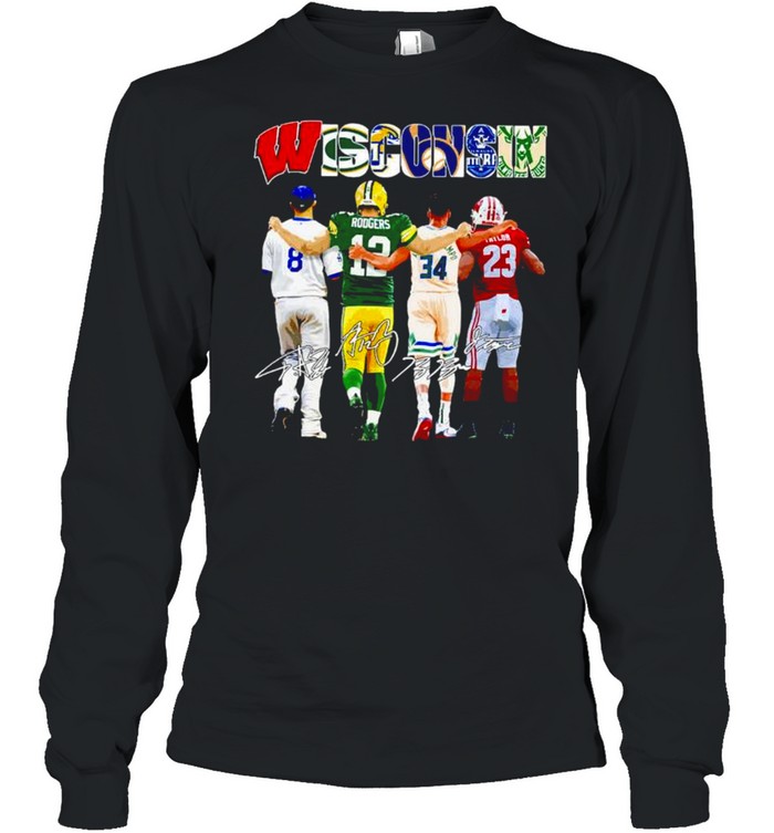 wisconsin rodgers giannis and taylor and antetokounmpo and ryan braun signatures shirt Long Sleeved T-shirt