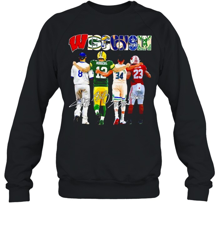 wisconsin rodgers giannis and taylor and antetokounmpo and ryan braun signatures shirt Unisex Sweatshirt