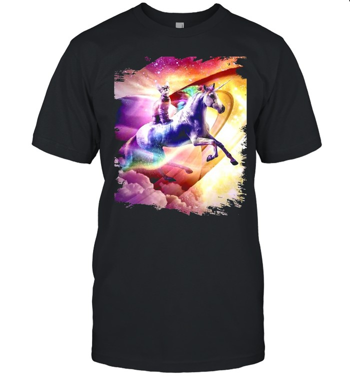 Rainbow Galaxy Cat Riding Unicorn In Space T-shirt Classic Men's T-shirt