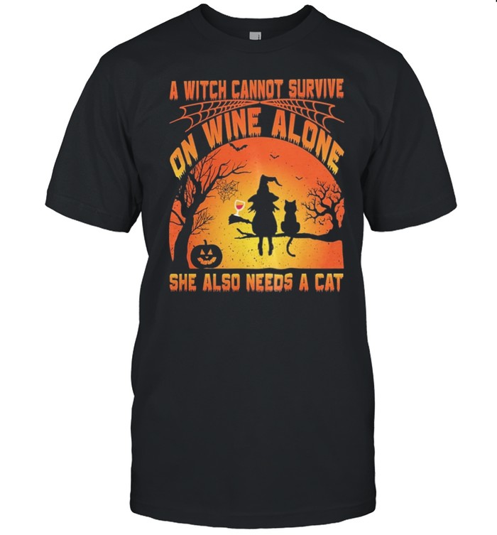 A Witch Cannot Survive On Wine Alone She Also Needs A Cat Halloween shirt Classic Men's T-shirt