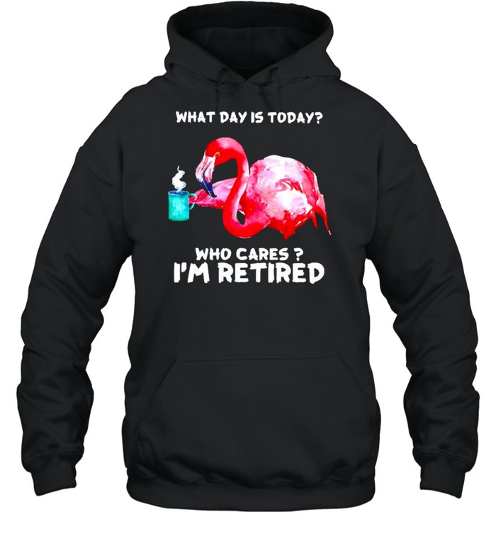 Flamingo what day is today who cares I’m retired shirt Unisex Hoodie