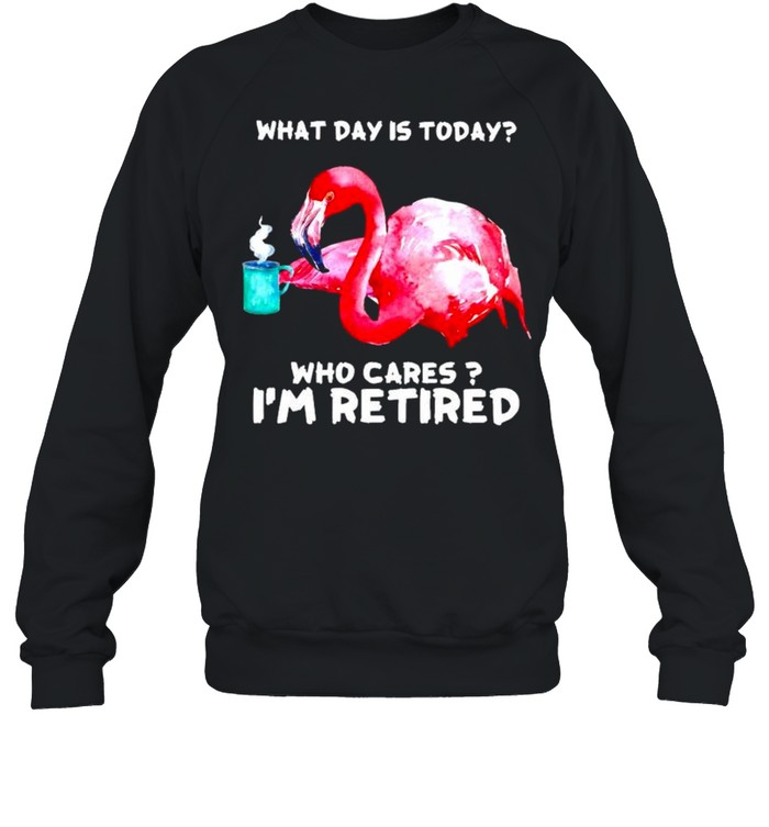 Flamingo what day is today who cares I’m retired shirt Unisex Sweatshirt