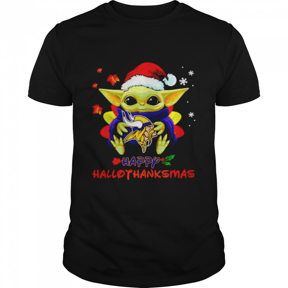 Baby Yoda Vikings happy Hallothanksmas shirt Classic Men's T-shirt