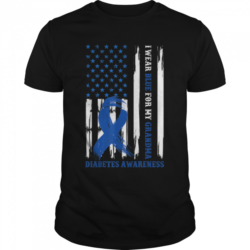 I Wear Blue For My Grandma Diabetes Awareness Month Flag T-Shirt B09JSCMLFN