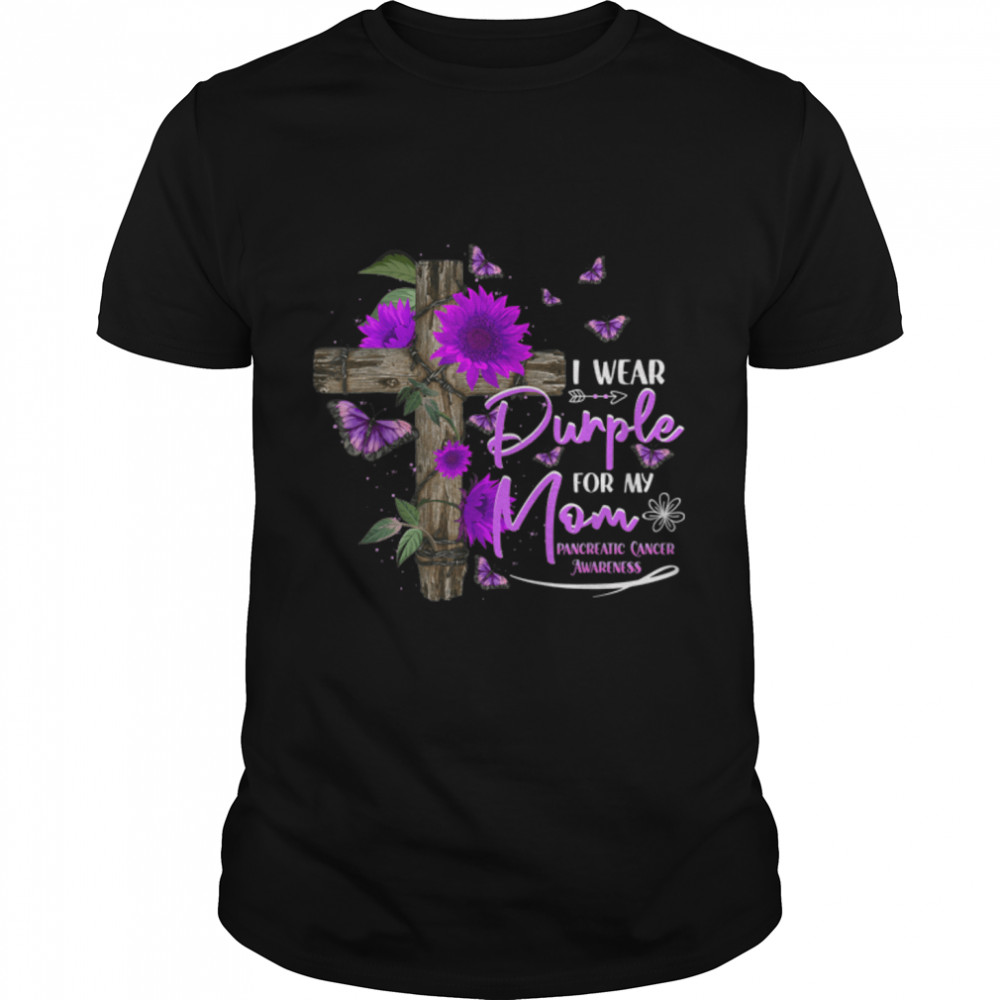 I Wear Purple For My Mom Flower Pancreatic Cancer Awareness T- B09JZ8B1G3 Classic Men's T-shirt