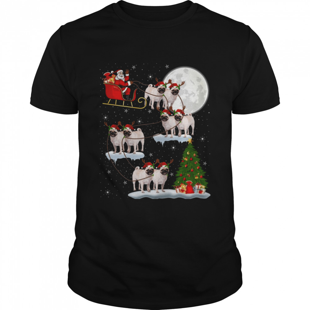 Xmas Lighting Tree Santa Riding Pug Christmas Shirt
