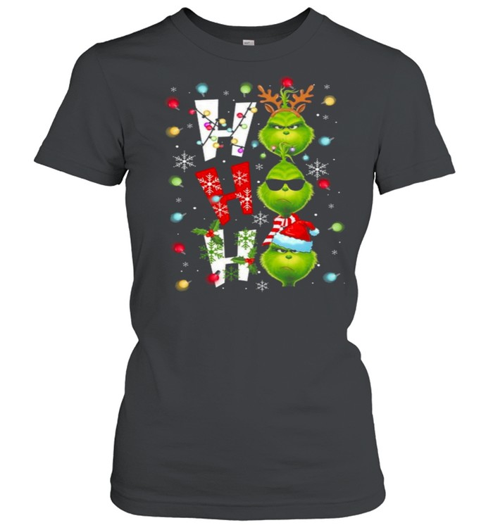 Ho Ho Ho The Grinch Santa Reindeer Elf Merry Christmas Light shirt Classic Women's T-shirt
