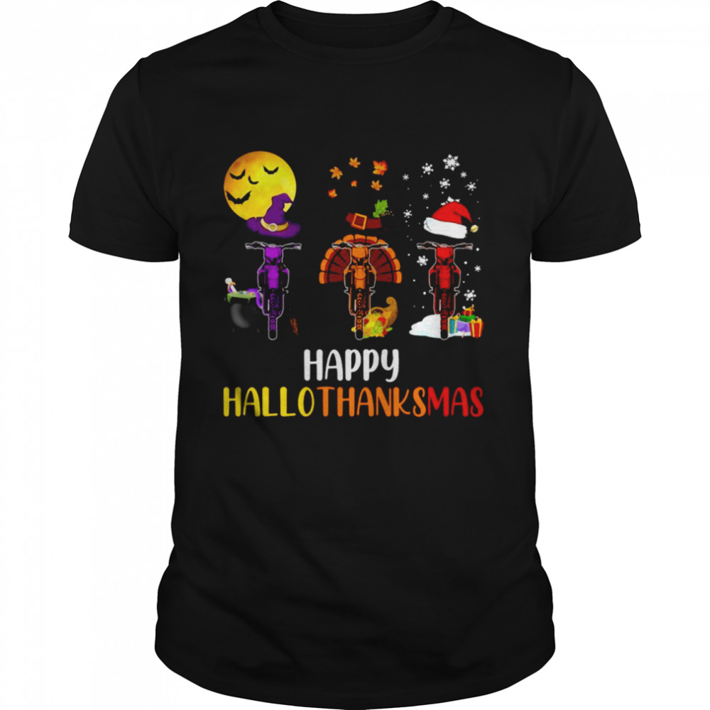 Happy HalloThanksMas Dirt Bike Halloween Thanksgiving Christmas T-shirt Classic Men's T-shirt