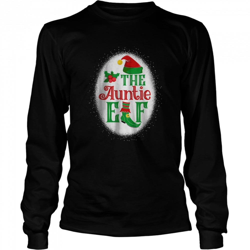 The Auntie Elf Matching Family Christmas Elf Bleached T- Long Sleeved T-shirt