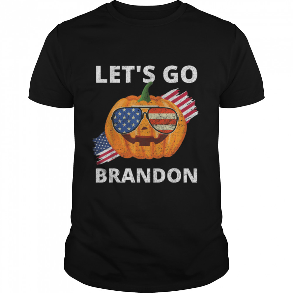 Halloween Pumpkin Let’s Go Brandon US Flag Impeach Biden T-Shirt B09JB97TW2