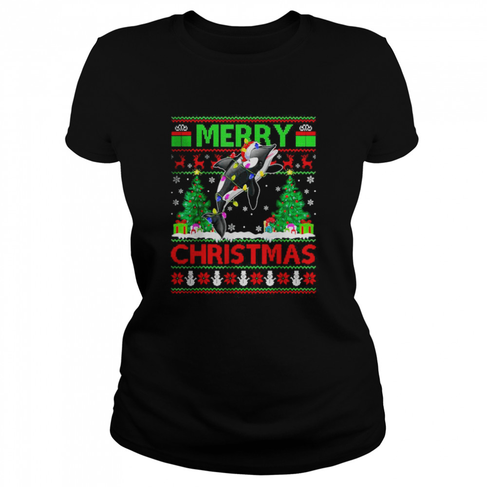 Orca Fish Lover Xmas Lighting Santa Ugly Orca Christmas T- Classic Women's T-shirt
