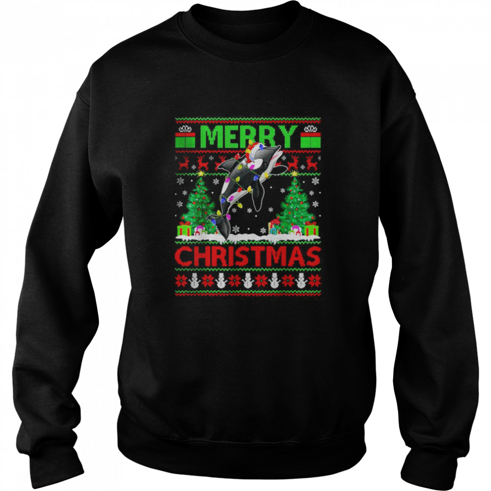 Orca Fish Lover Xmas Lighting Santa Ugly Orca Christmas T- Unisex Sweatshirt
