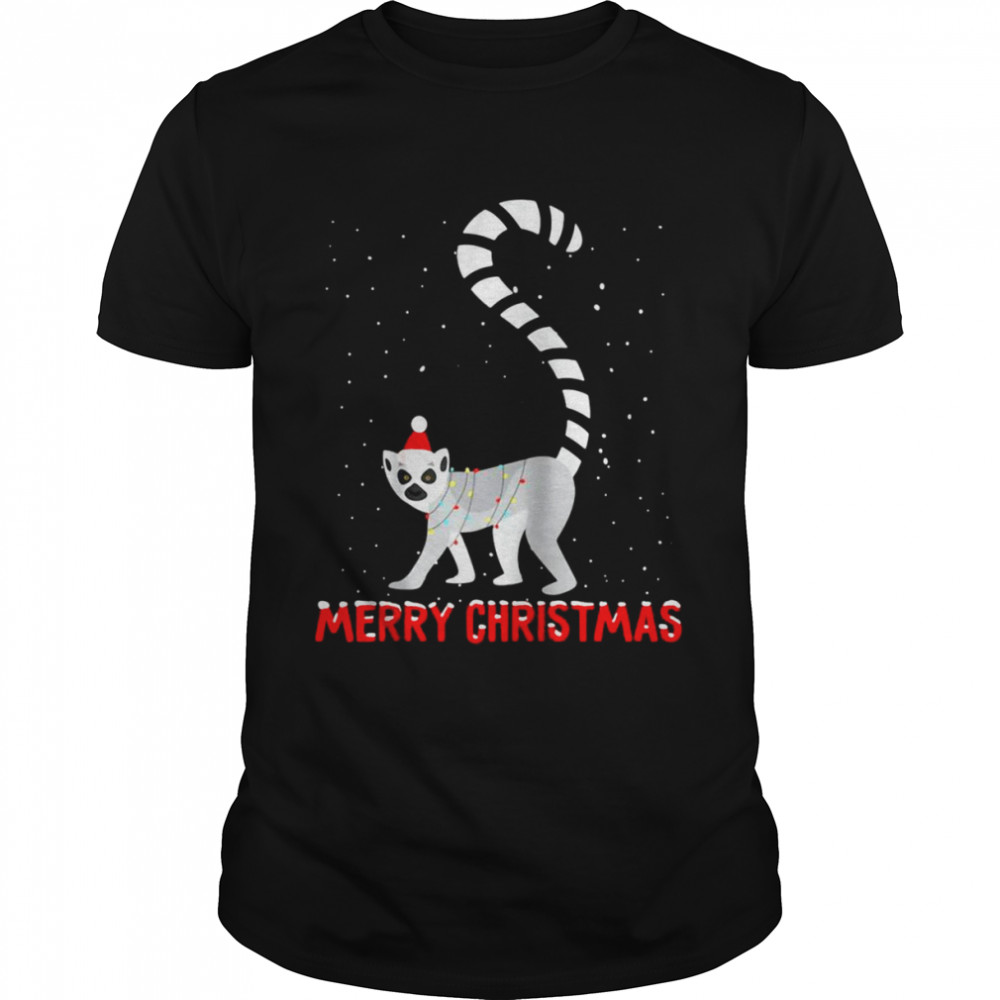 Cute lemur Christmas Tree Lights Xmas Holidays Sweater  Classic Men's T-shirt