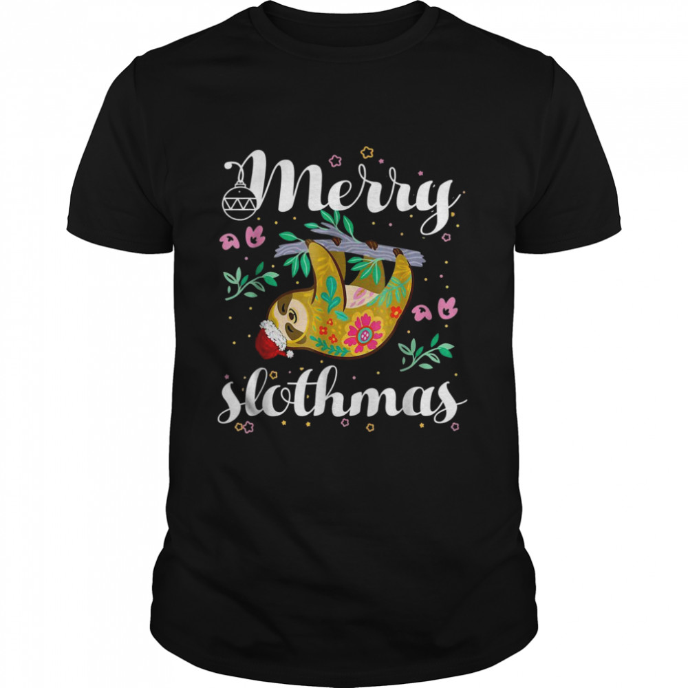 Merry Christmas Slothmas Santa Hat Sloth Xmas Lights  Classic Men's T-shirt
