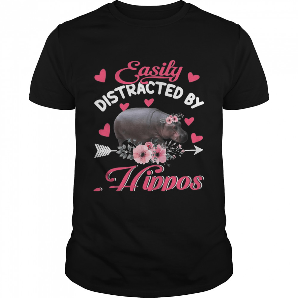 Easily Distracted By Hippos Cute Floral Flower Hippo  Classic Men's T-shirt