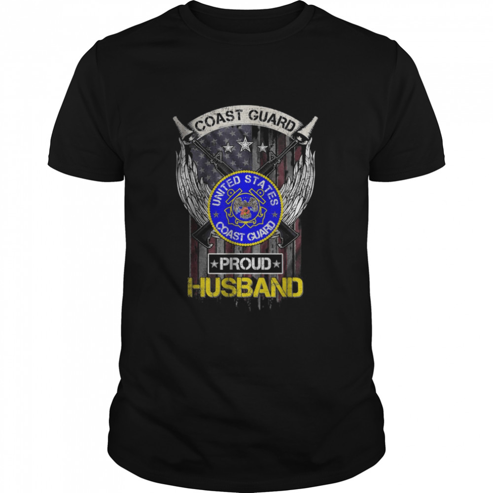 Vintage USA American Flag US Coast Guard Proud Husband T- Classic Men's T-shirt