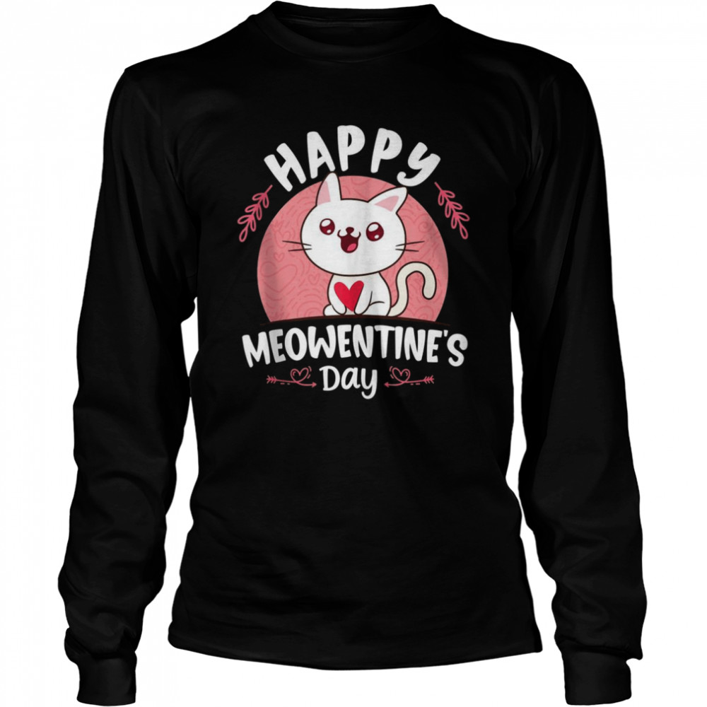 Happy Meowentines Day Valentines Day Cat Girls Boys  Long Sleeved T-shirt