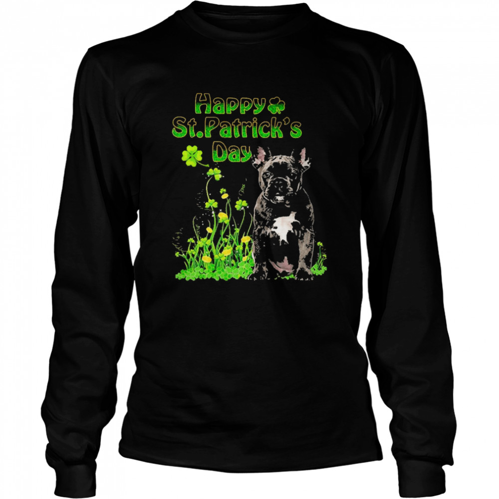Happy St. Patrick’s Day Patrick Gold Grass Black French Bulldog  Long Sleeved T-shirt