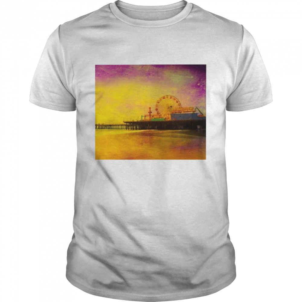 Gelber lila Santa Monica Pier Digital Art Langarmshirt Shirt