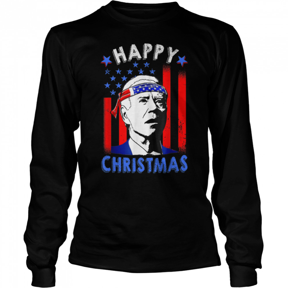 Funny Joe Biden Happy Christmas American Flag 4th Of July T- B0B188XX5Y Long Sleeved T-shirt