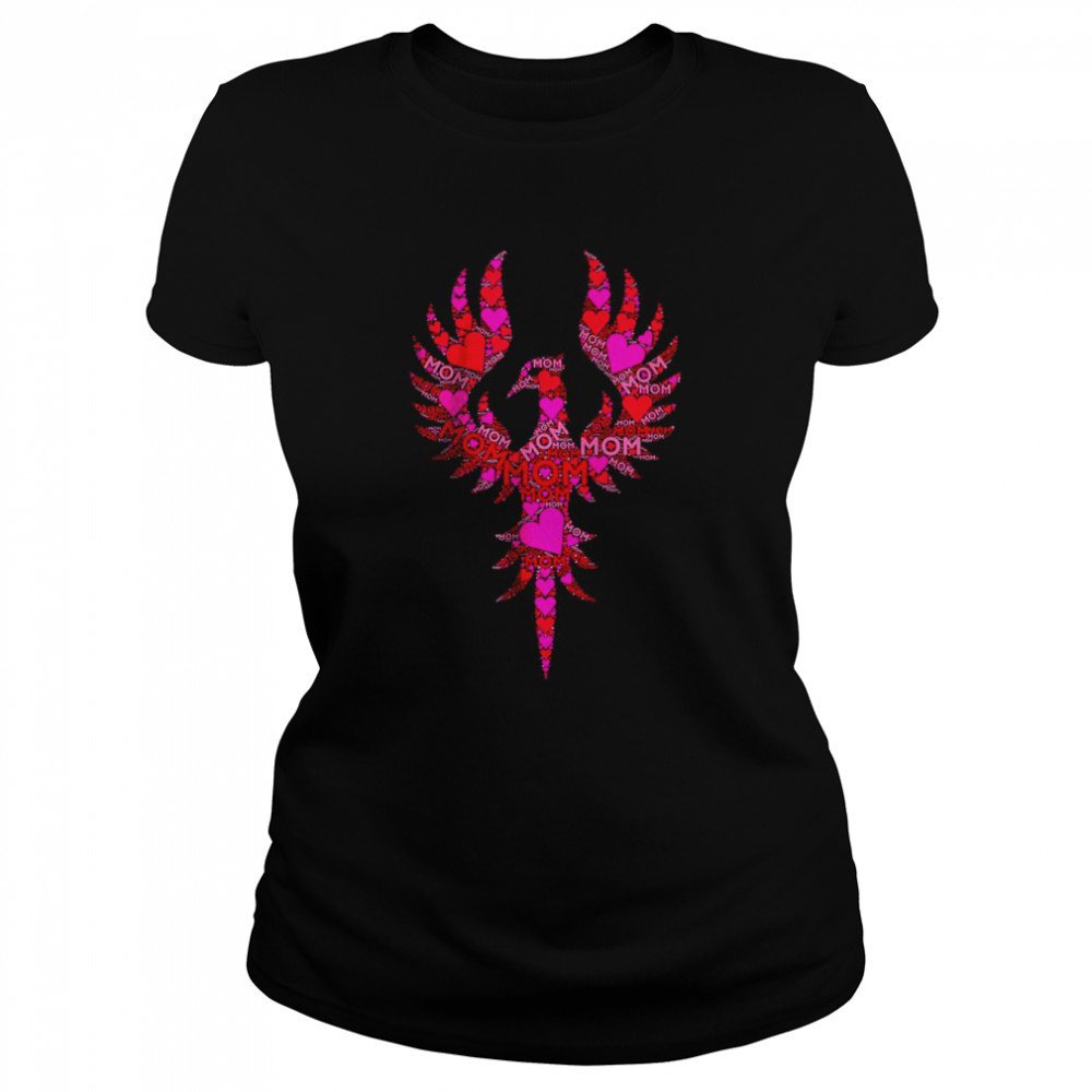 Pink Red Heart Love Mom Phoenix Bird T- Classic Women's T-shirt