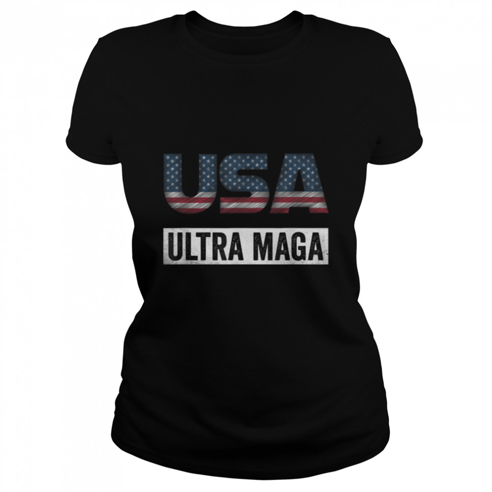 Ultra Maga Anti Joe Biden Retro USA American Flag T- B0B1863VQV Classic Women's T-shirt