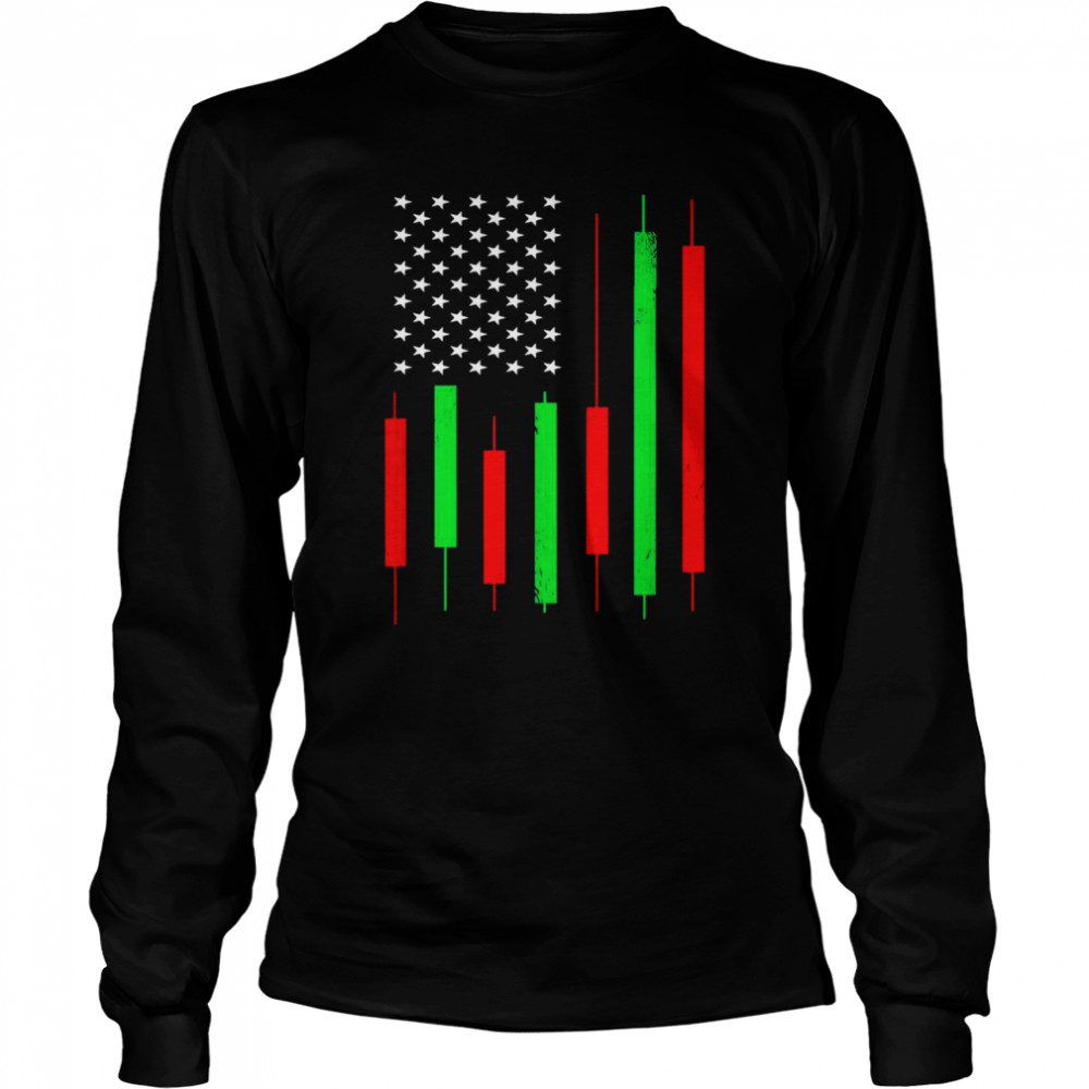 HODLn Stock chart American flag stock trader  Long Sleeved T-shirt