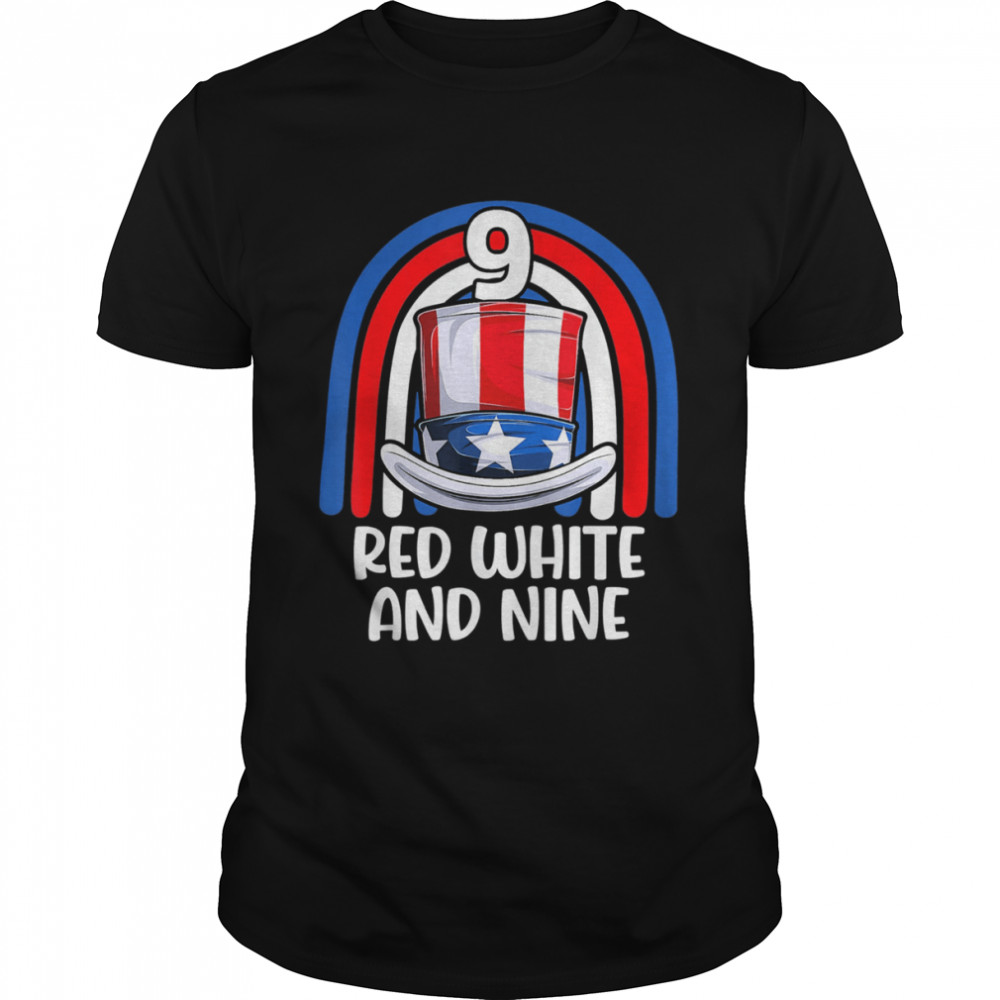 4th of July Red White 9 Years American Flag Shirt