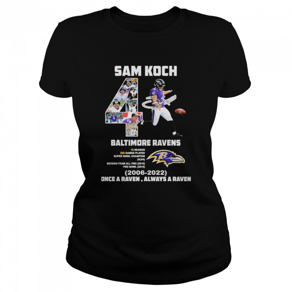Sam Koch 4 Baltimore Ravens 2006 2022 Once a Ravne always a Raven signature shirt Classic Women's T-shirt