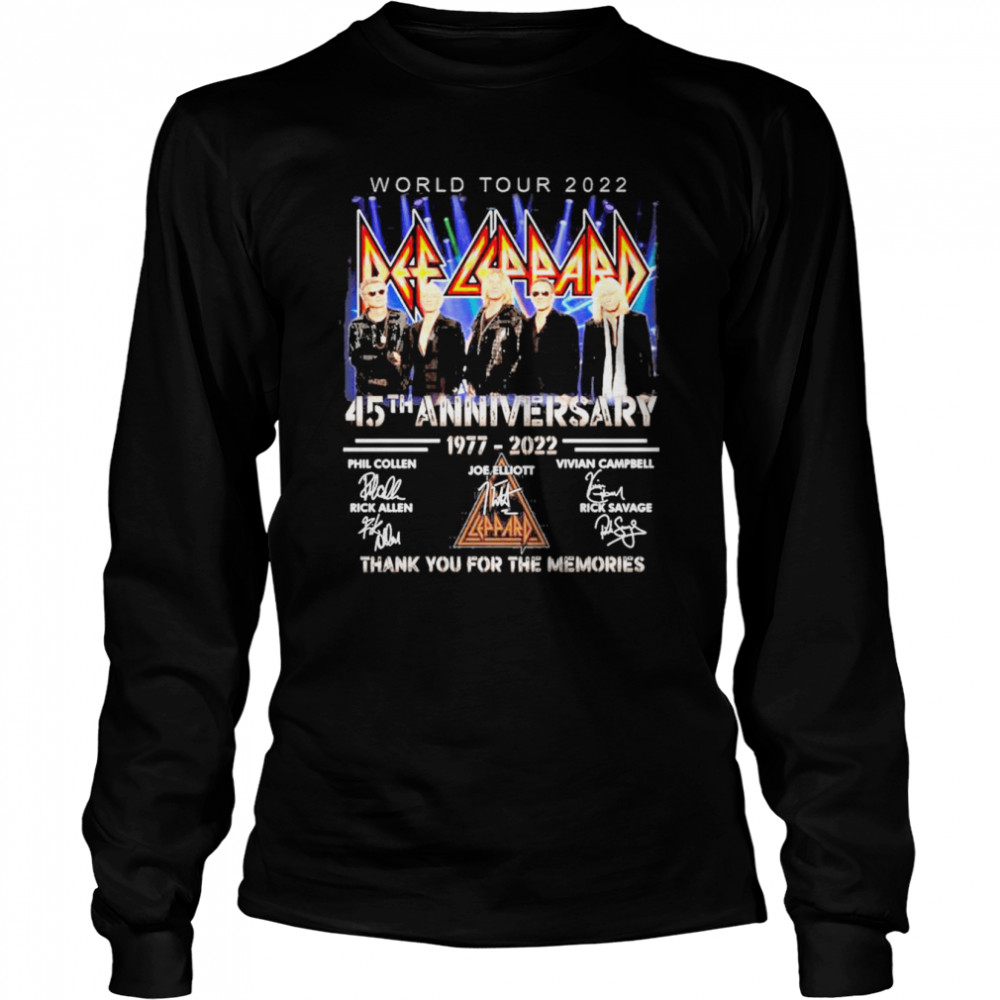 World Tour 2022 Def Leppard 45th anniversary 1977 2022 Campbell and Allen signatures thank shirt Long Sleeved T-shirt