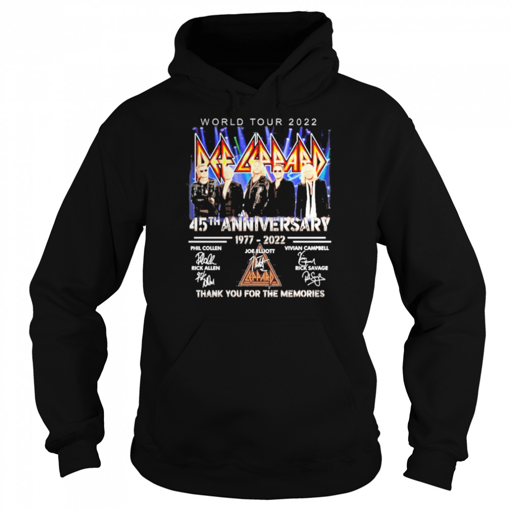 World Tour 2022 Def Leppard 45th anniversary 1977 2022 Campbell and Allen signatures thank shirt Unisex Hoodie