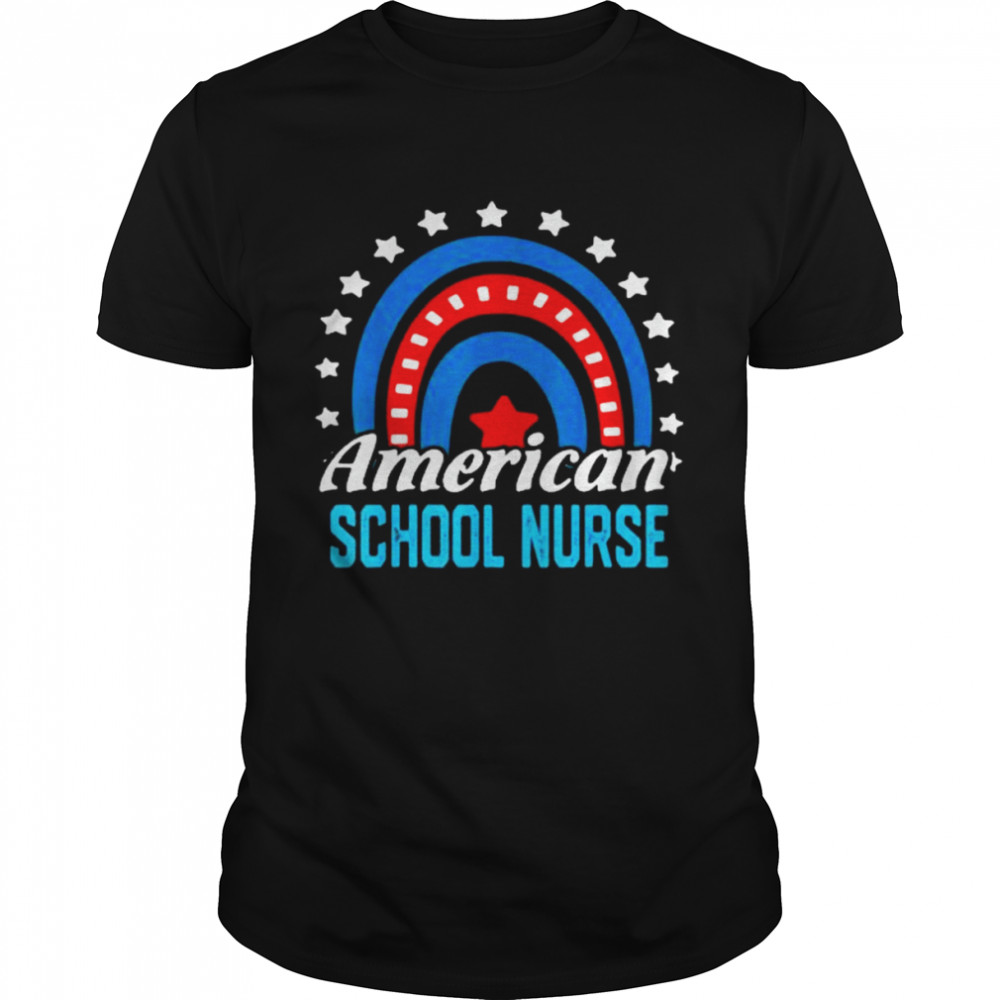 American School Nurse Rainbow USA Flag 4th Of July Patriotic  Classic Men's T-shirt