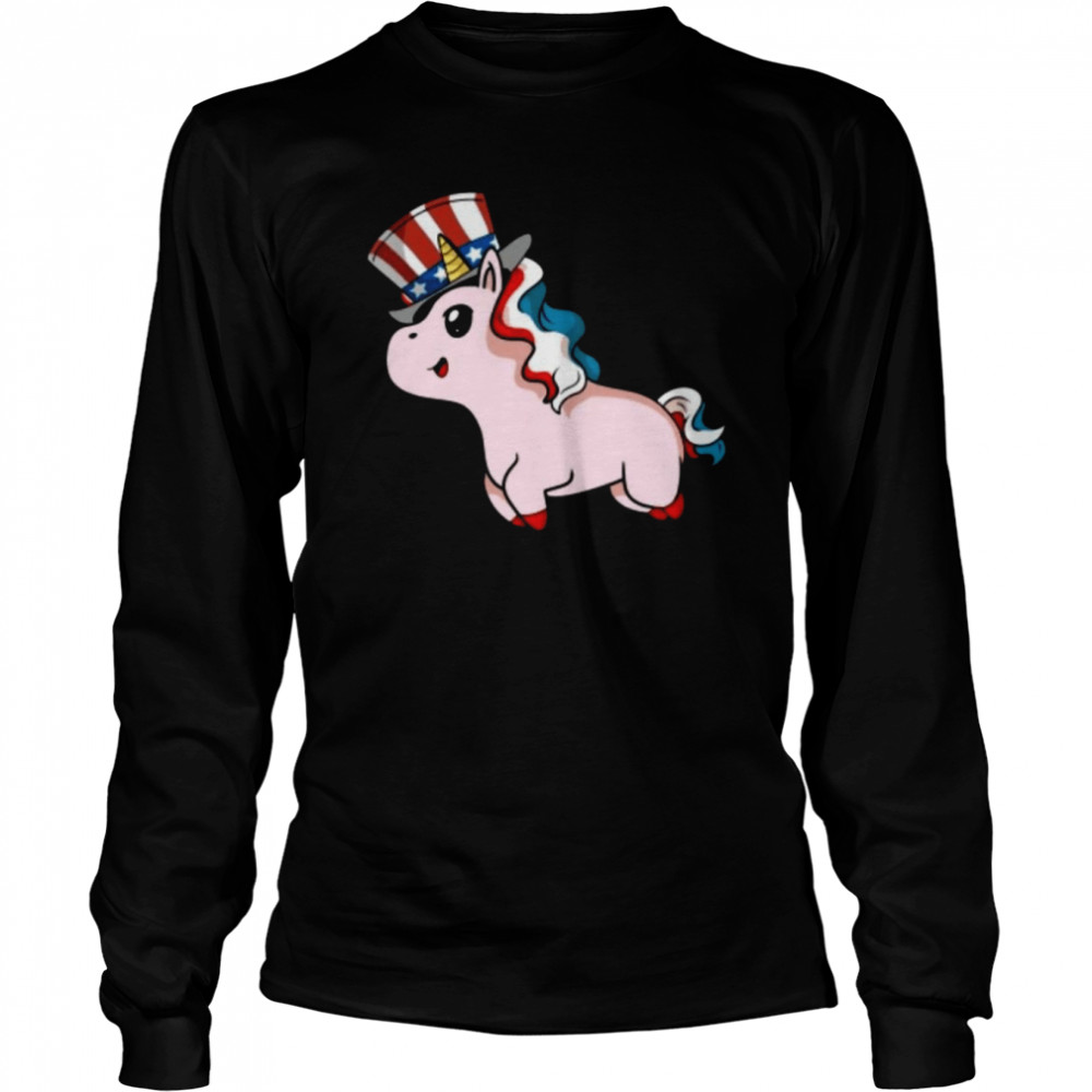 Happy Independence Patriot Unicorn American T- Long Sleeved T-shirt
