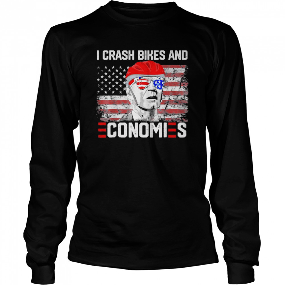 I Crash Bikes and Economies Joe Biden Falling off Bike T- Long Sleeved T-shirt
