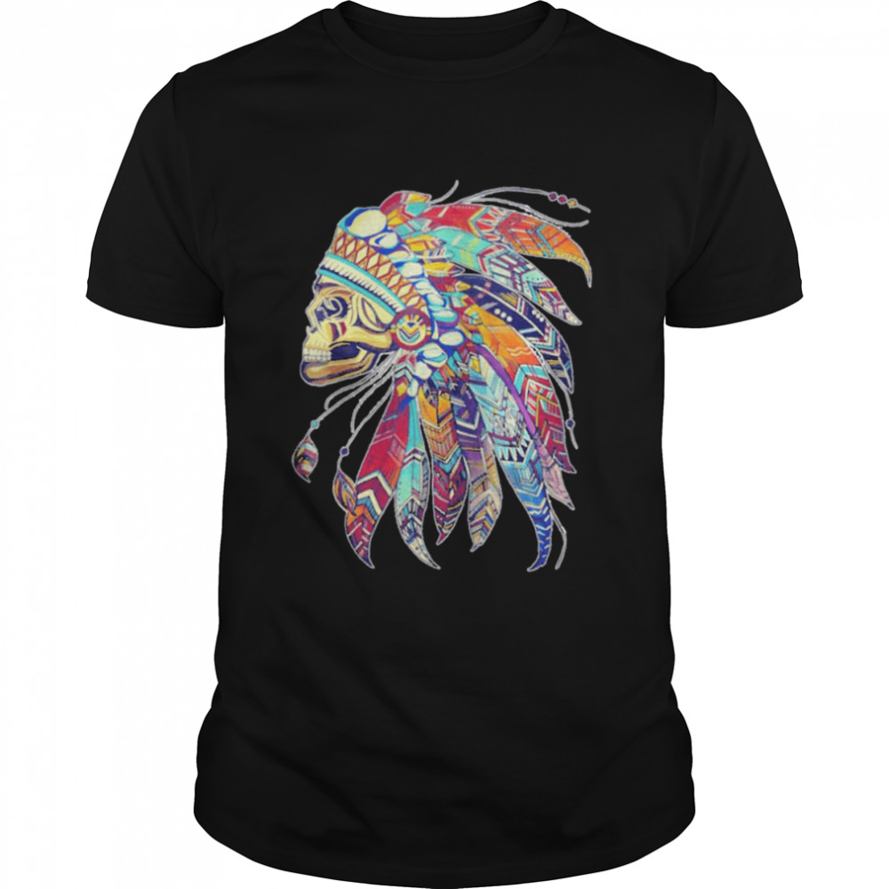 Native American Indian Chief Skull Motorcycle Headdress T- Classic Men's T-shirt