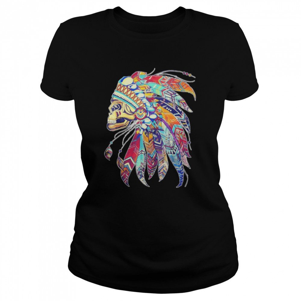 Native American Indian Chief Skull Motorcycle Headdress T- Classic Women's T-shirt