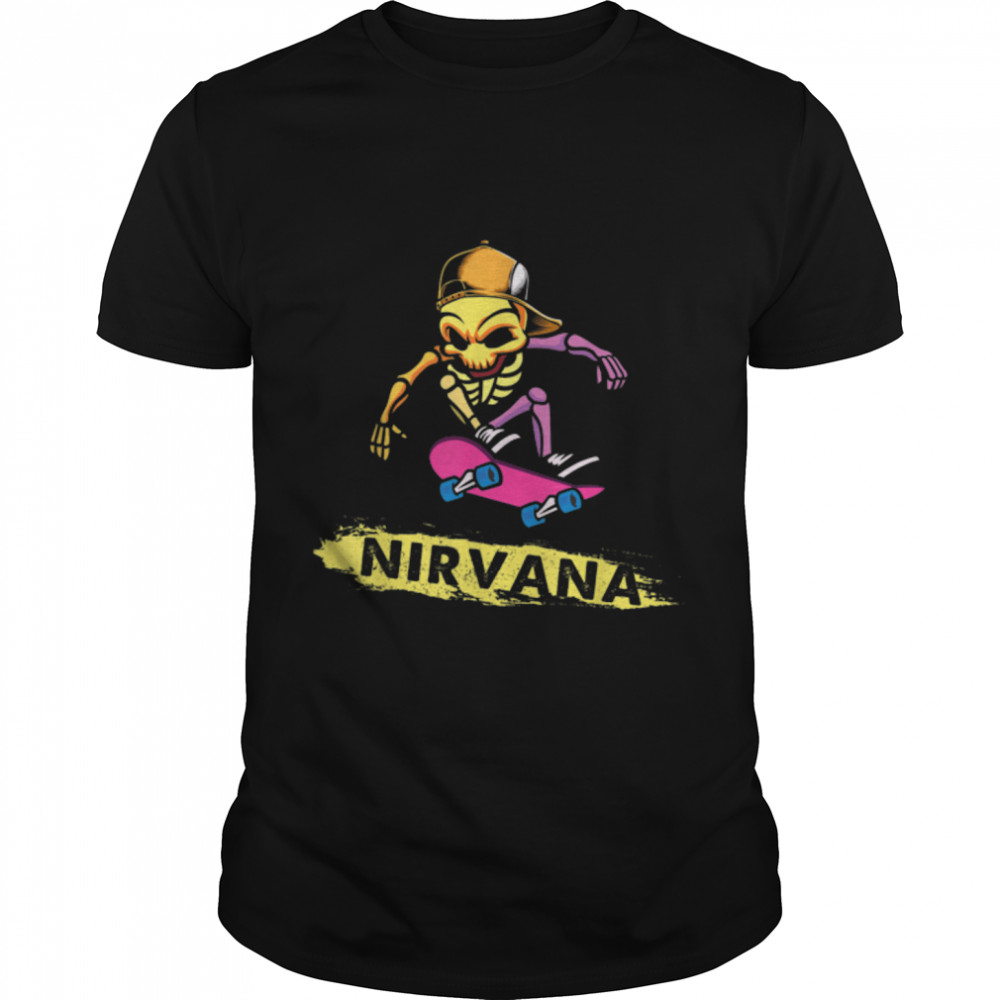 Nirvanas Skateboard Skelton T-Shirt B09MVJ5VN8